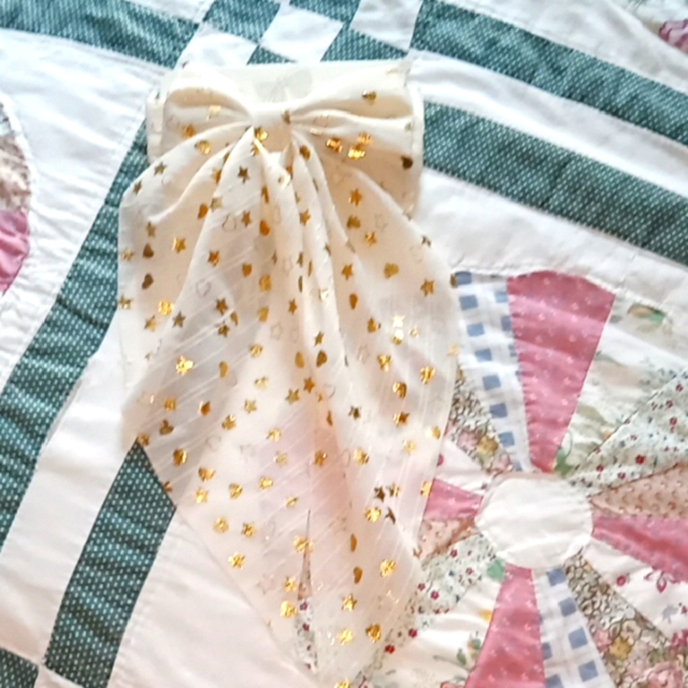 Gold Star Patterned Hair Bow Clip